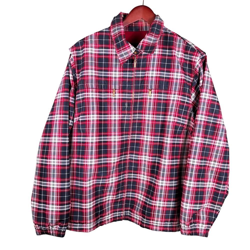 Catalina Women's Large Red Blue Tartan Plaid Full Zip Golf Rain‎ Jacket